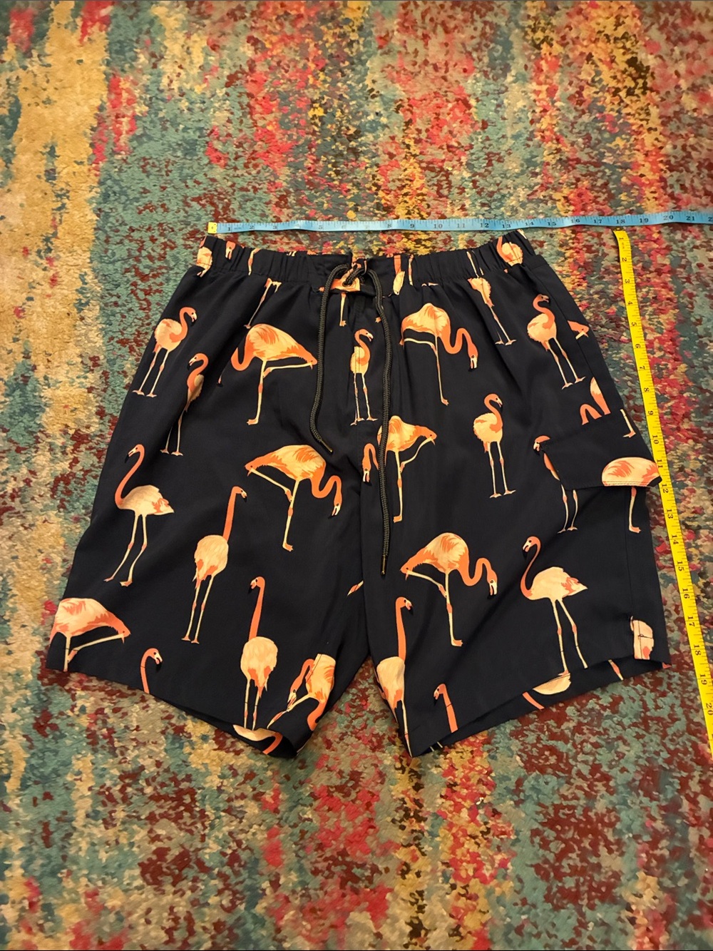 Target Men's Navy Swim Trunks with Orange Flamingo Print
